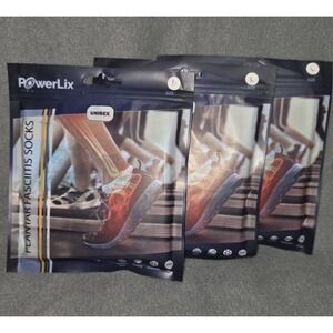 PowerLix Unisex Plantar Fasciitis Socks Black 3 Pairs Size L  Compression New